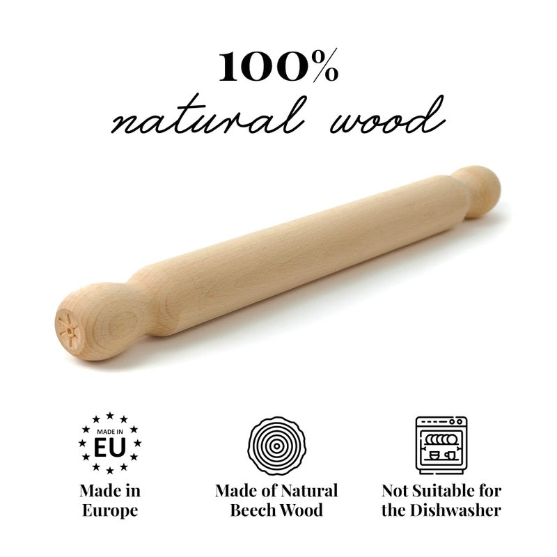 Tuuli Kitchen - French Wooden Rolling Pin, Baking Roller for Rolling Out Pizza, Pasta, Puff and Other Doughs, 40 x 4 cm - Image 3